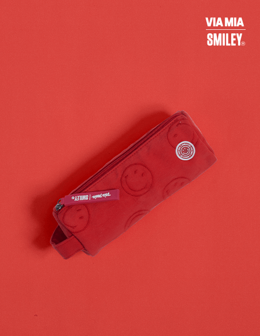 Collab Smiley + Estojo Cilíndrico Em Lona Bordado - Vermelho